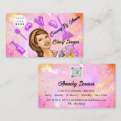Holografisch roze QR-code Logo Home Maid Cleaning Visitekaartje (Voorkant / Achterkant)