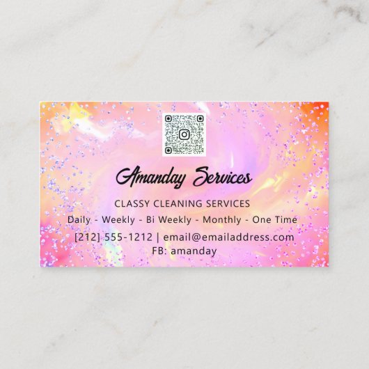 Holografisch roze QR-code Logo Home Maid Cleaning Visitekaartje (Achterkant)