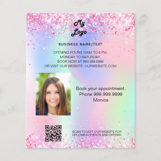 Holografisch roze sparkles foto qcode flyer (Voorkant)