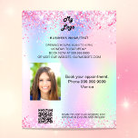 Holografisch roze sparkles foto qcode flyer<br><div class="desc">Personaliseer en voeg uw bedrijfs logo,  naam,  adres,  jouw tekst,  foto,  uw eigen code QR aan uw webiste toe. Blush roze,  paars,  roos goud,  munt groen,  holografische achtergrond versierd met faux glitter sparkles.</div>