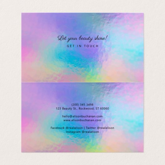 Holografisch script Modern Faux Rainbow Iridescent Visitekaartje (Binnenkant ongevouwen)