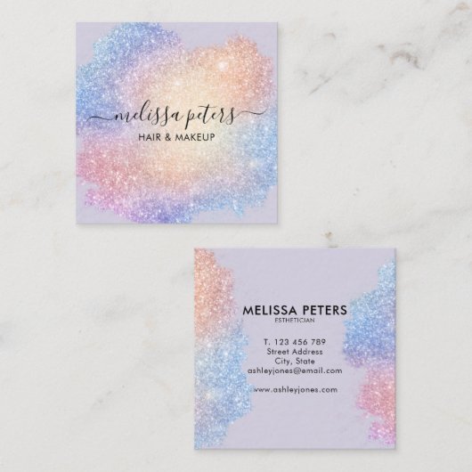 Holografisch script Moderne glitter Sparkle Vierkante Visitekaartje (Voorkant / Achterkant)