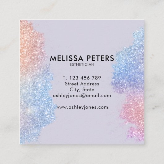 Holografisch script Moderne glitter Sparkle Vierkante Visitekaartje (Achterkant)