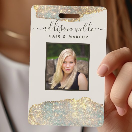 Holografisch Signature Script Chic Glitter Salon I Badge