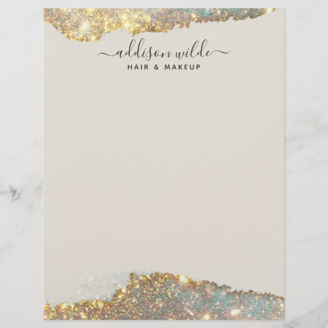 Holografisch Signature Script Modern Glam Glitter Briefhoofd (Voorkant)