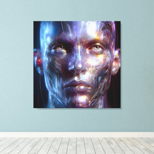 Holografisch Transparenter Menschlicher Kopf Canvas Afdruk (Insitu (Houten vloer))