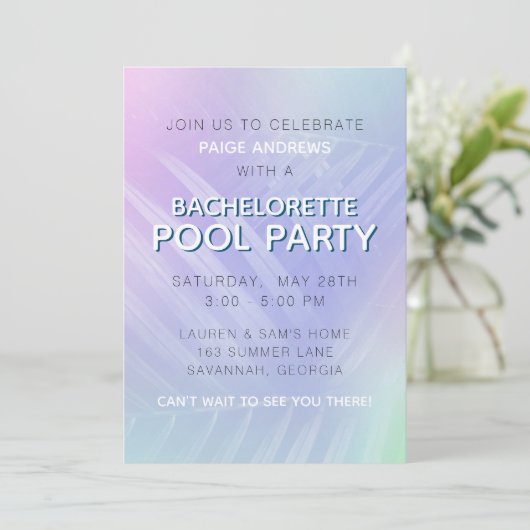 Holografisch tropisch blad Bachelorette Party Kaart (Staand voorkant)