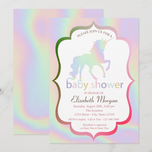 Holografisch Unicorn Baby shower Kaart (Voorkant / Achterkant)