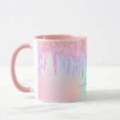 Holografisch unicorn glitter regenboogmonogram mok (Links)
