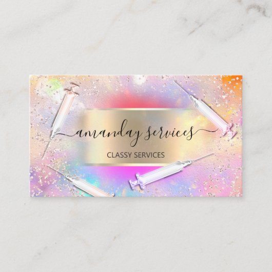 Holografisch Unicorn Gold spuit Botox B12 SPA Visitekaartje (Voorkant)