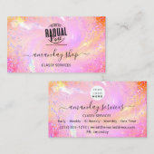 Holografisch Unicorn QR Code Logo Roze winkel Visitekaartje (Voorkant / Achterkant)