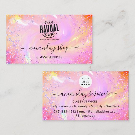 Holografisch Unicorn QR Code Logo Roze winkel Visitekaartje (Voorkant / Achterkant)