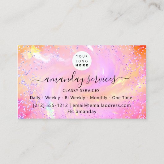 Holografisch Unicorn QR Code Logo Roze winkel Visitekaartje (Achterkant)