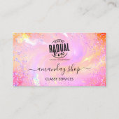 Holografisch Unicorn QR Code Logo Roze winkel Visitekaartje (Voorkant)