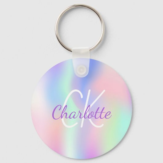 Holografisch unicorn-regenboogmonogram sleutelhanger (Voorkant)