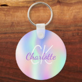 Holografisch unicorn-regenboogmonogram sleutelhanger (Achterkant)