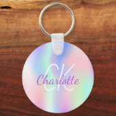 Holografisch unicorn-regenboogmonogram sleutelhanger (Voorkant)