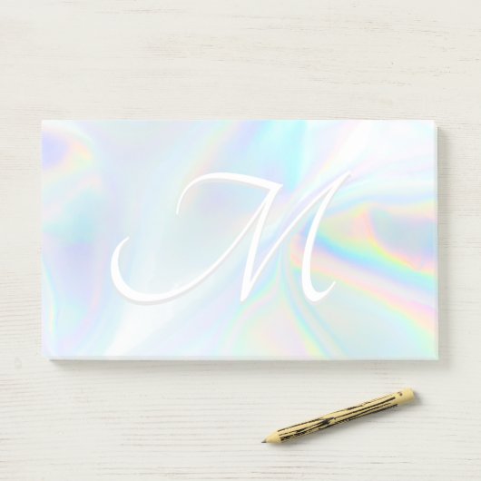Holografisch verloop folie aangepast monogram init post-it® notes (Op bureau)