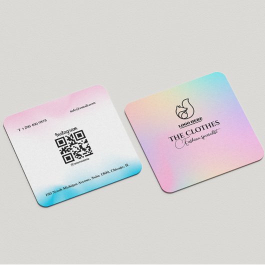 Holografisch verloop QR Code Kleding Store Logo Vierkante Visitekaartje