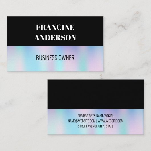 holografisch verloop | Zwart kleurenblok Visitekaartje (Voorkant / Achterkant)