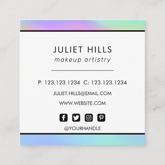 Holografisch vierkant Visitekaartje (Achterkant)