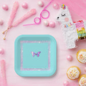  Holografisch Vlinderpapier Bord Aqua (Feest)