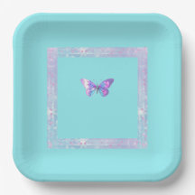  Holografisch Vlinderpapier Bord Aqua