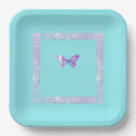 Holografisch Vlinderpapier Bord Aqua