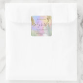Holografisch vloeibaar glitter goud modern script vierkante sticker (Tas)