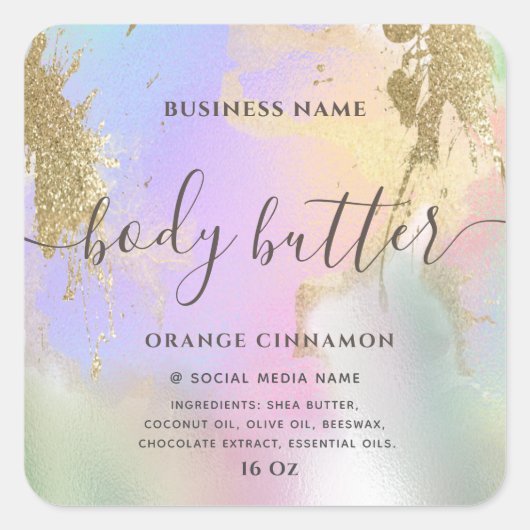 Holografisch vloeibaar glitter goud modern script vierkante sticker (Voorkant)