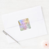 Holografisch vloeibaar glitter goud modern script vierkante sticker (Envelop)