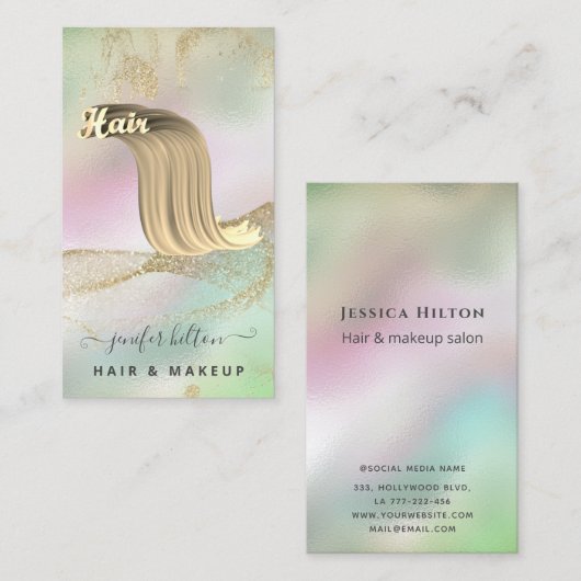 Holografisch vloeibaar glitter goudhaar abstract visitekaartje (Voorkant / Achterkant)