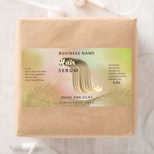 Holografisch vloeibaar gouelegant haarserumlabel etiket (Insitu)