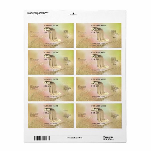 Holografisch vloeibaar gouelegant haarserumlabel etiket (Full Sheet)