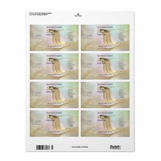 Holografisch vloeibaar gouelegant haarserumlabel etiket (Full Sheet)