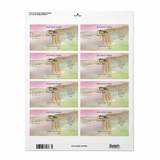 Holografisch vloeibaar gouelegant haarserumlabel etiket (Full Sheet)