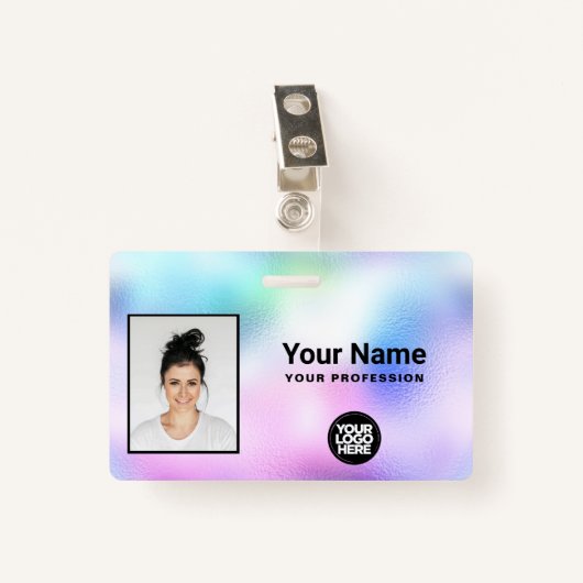 Holografisch werknemer Foto, streepjescode, Logo,  Badge (Voorkant met clip)