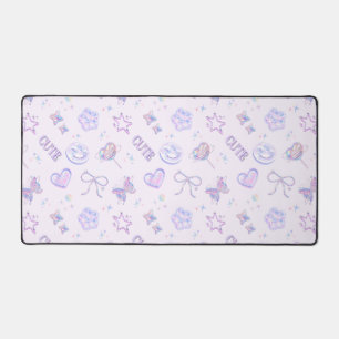 Holografisch Y2K Cute Pastel Paarse Smiley Patroon Bureaumat