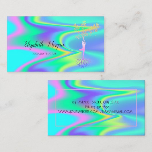 Holografisch Yoga-instructeur, Tree Women Silhouet Visitekaartje (Voorkant / Achterkant)