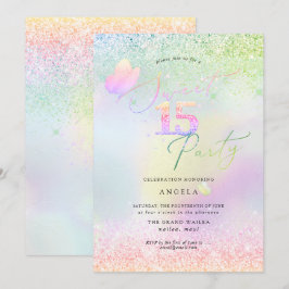 Holografisch zoet 15 roze diamanten glitters kaart