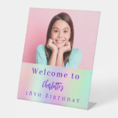 Holografische aangepaste foto 18e verjaardag welko reclamebord met voetstuk (Voorkant)