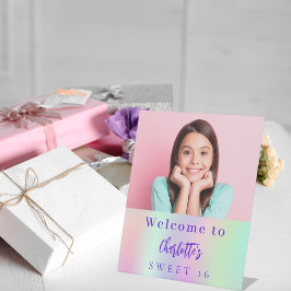 Holografische aangepaste foto Lief 16 feest welkom Reclamebord Met Voetstuk