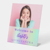 Holografische aangepaste foto Quinceanera feest we Reclamebord Met Voetstuk (Voorkant)