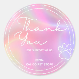Holografische Aangepaste Schattigee Paw Pet Store  Ronde Sticker