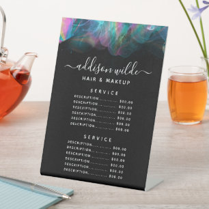 Holografische Alcohol Ink Prijslijst Salon Spa Men Reclamebord Met Voetstuk