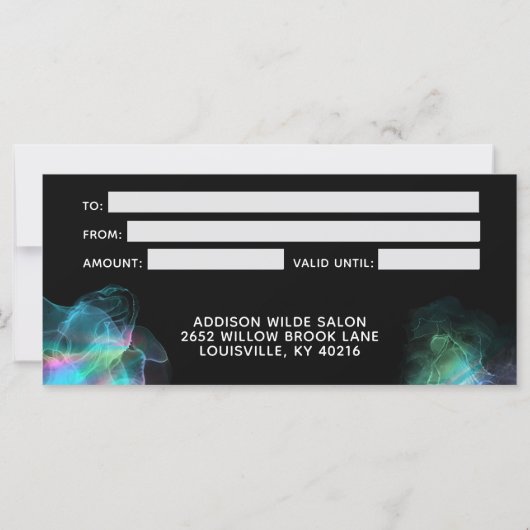 Holografische Alcohol Ink Zakelijke Cadeaubon (Achterkant)