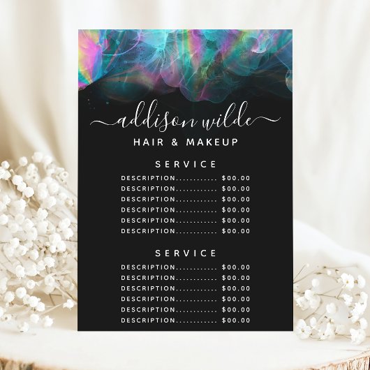 Holografische Alcohol Inkt Service Prijsmenu Menu