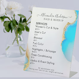 Holografische Aqua Marble Gold Salon prijslijst Reclamebord Met Voetstuk