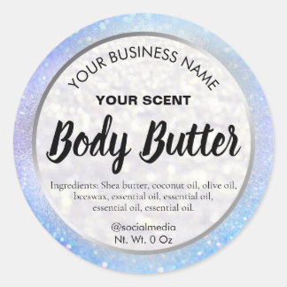 Holografische Blau Zilveren Body Butter Labels