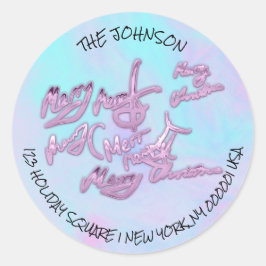 Holografische Blauwe Vrolijke Kerstmis van Naam Ad Ronde Sticker